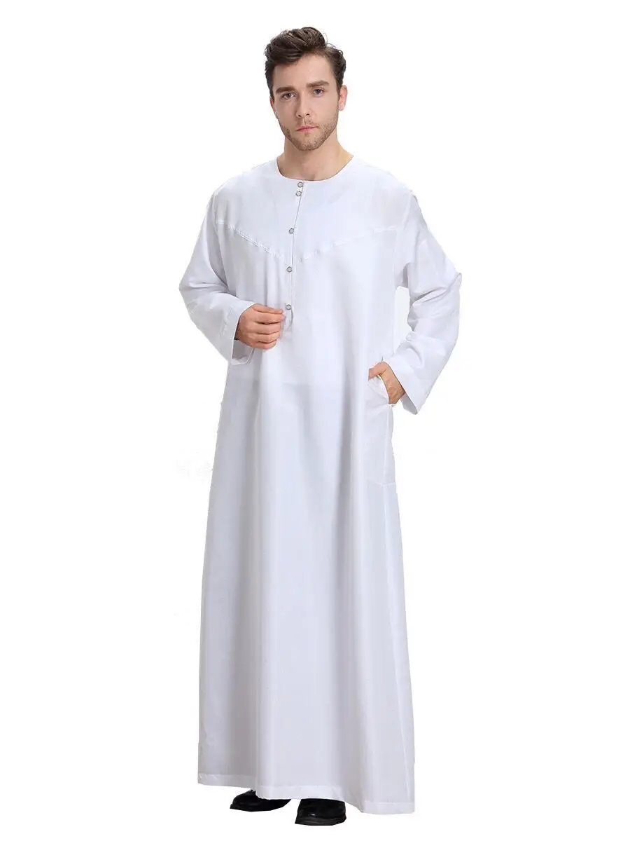 Muslim abaya islamic clothing men arabic kaftan round neck Middle East long sleeve solid color men's robes with buttons TH808
Muslim abaya islamic clothing men arabic kaftan round neck Middle East long sleeve solid color men's robes with buttons TH808