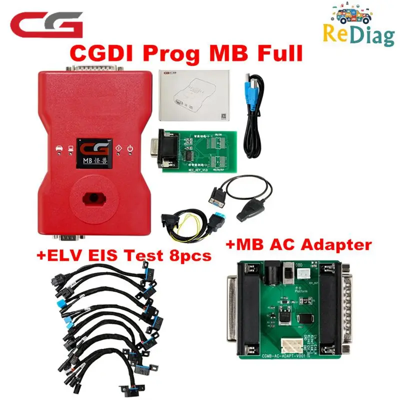 

CGDI MB For BENZ Key Programmer Via OBD Support All Key Lost with ELV repair adapter& AC Adapter& ELV Simulator& EIS ELV 8cables