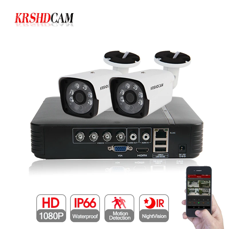 KRSHDCAM 4CH AHD DVR система видеонаблюдения 30 м IR 2 шт. 1080P камера наружная