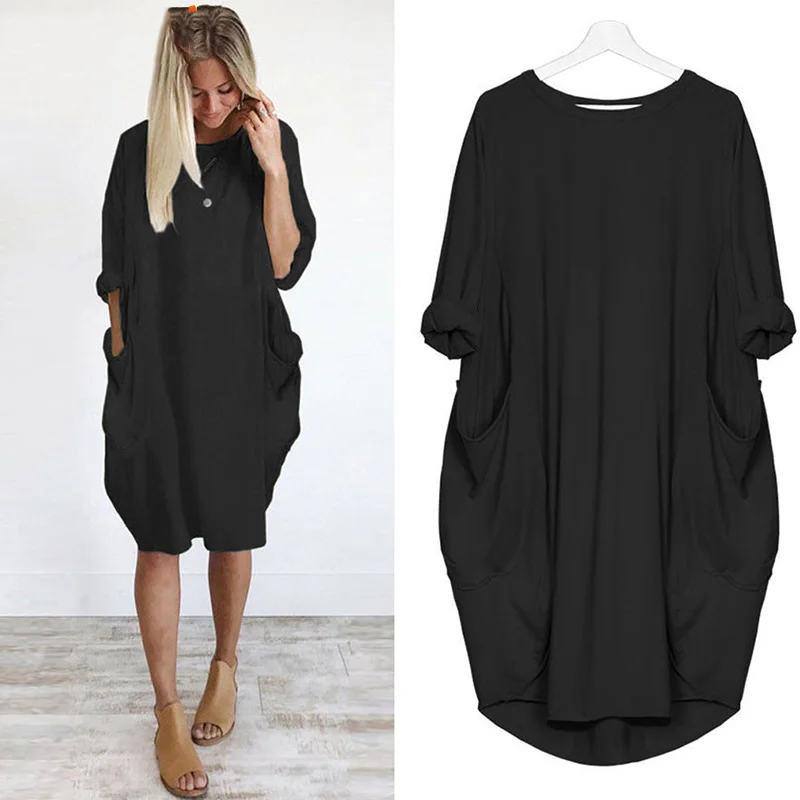 Ladies Crew Neck Casual Long Dress For Women Casual Beach Dress Oversized Womens Pocket Loose Dress Plus Size Big Dresses
Ladies Crew Neck Casual Long Dress For Women Casual Beach Dress Oversized Womens Pocket Loose Dress Plus Size Big Dresses