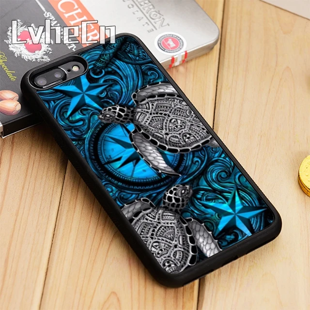 LvheCn Морская Черепаха Татуировка Компас Чехол для Телефона iPhone 5 6 7 8 plus 11 12 Pro X XR XS Max