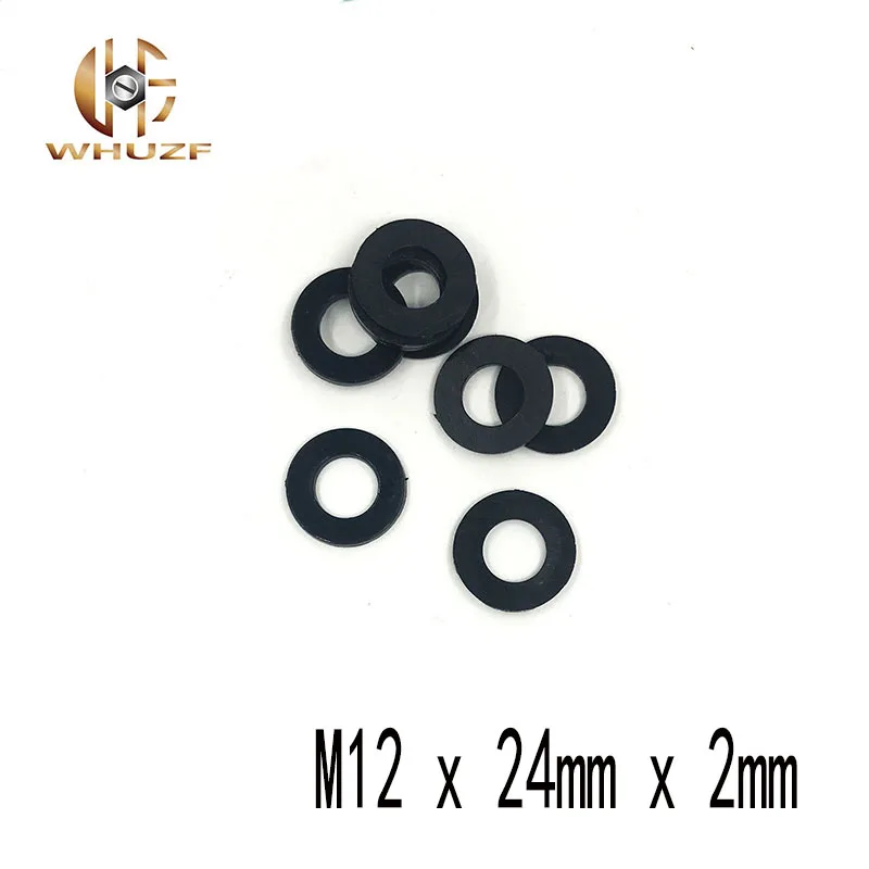 

50pcs M12 M12 x 24mm x 2mm M12*24*2 mm Black B Nylon Flat Washer Plastic Insulation Plain Ring Gasket