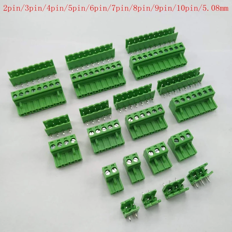 5.08mm pitch bent pin socket plug-in terminal block straight pair complete set of 2p to 22pins male female PCB connector green
5.08mm pitch bent pin socket plug-in terminal block straight pair complete set of 2p to 22pins male female PCB connector green
