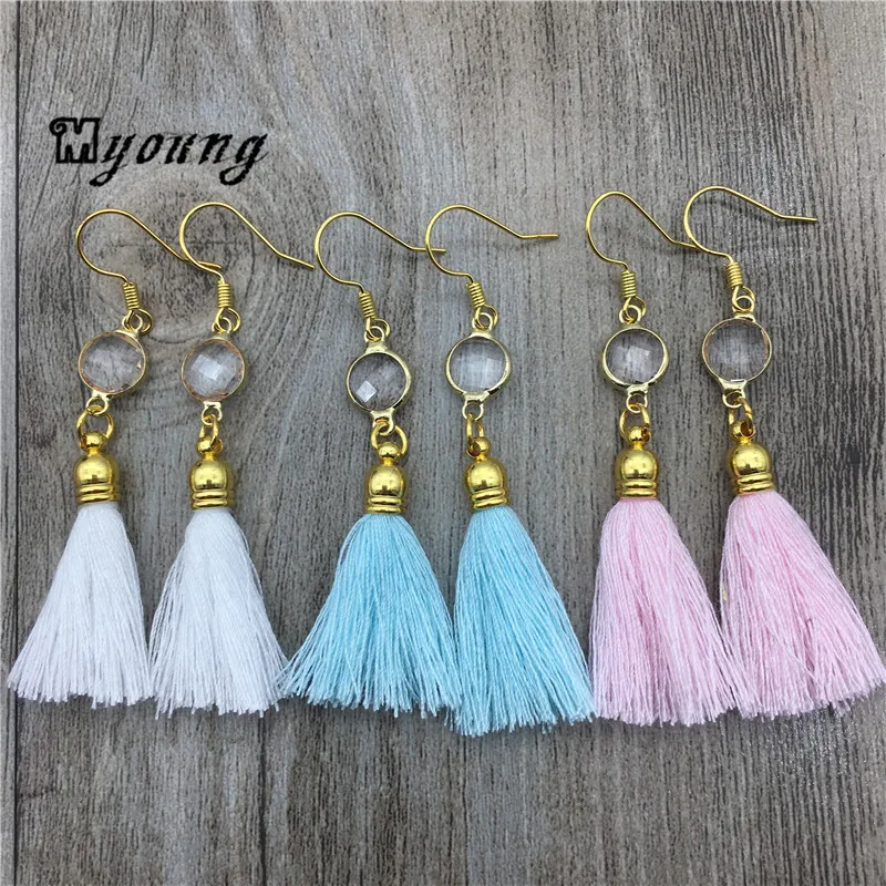 Ethnic Jewelry Bohemian Crystal and Cotton Tassel Drop Earrings For Women Pendientes female fashion earings MY1432
Ethnic Jewelry Bohemian Crystal and Cotton Tassel Drop Earrings For Women Pendientes female fashion earings MY1432