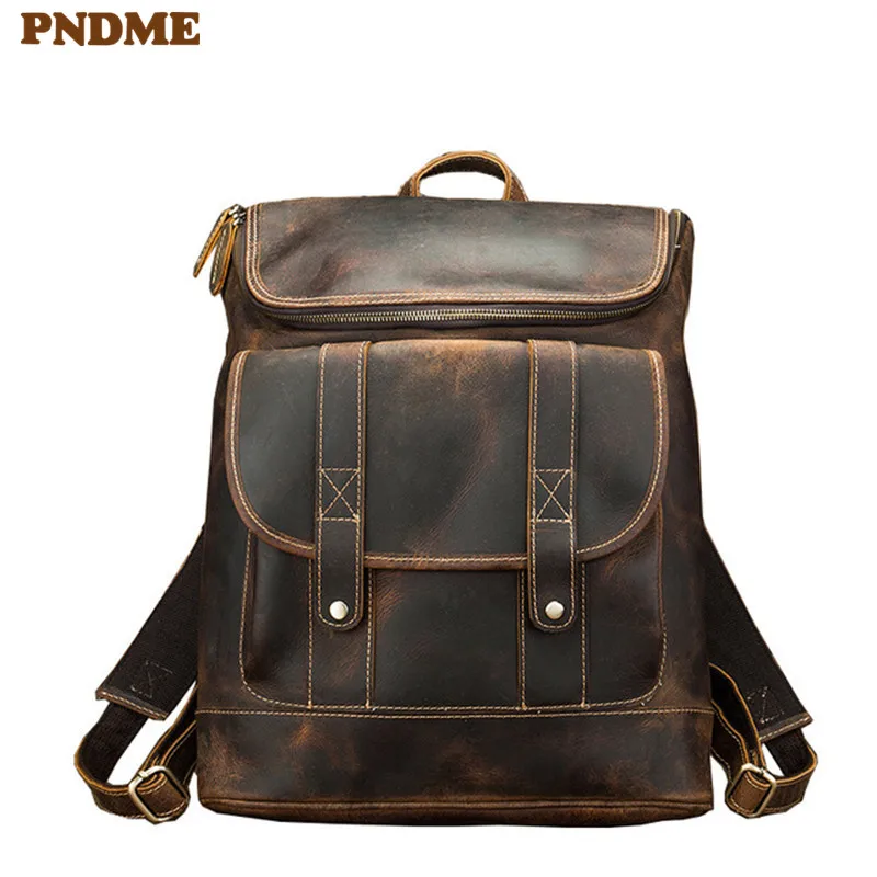 PNDME simple vintage genuine leather men's backpack simple large capacity crazy horse cowhide luxury anti theft laptop bookbag
PNDME simple vintage genuine leather men's backpack simple large capacity crazy horse cowhide luxury anti theft laptop bookbag