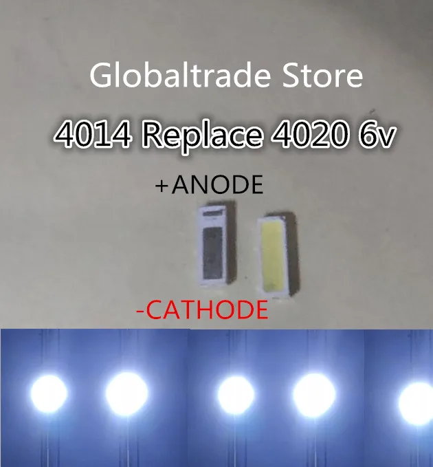 100 шт./лот 4014 4020 SMD светодиодные бусины Холодный белый 1 Вт 6 в ма для ТВ/ЖК-подсветки
