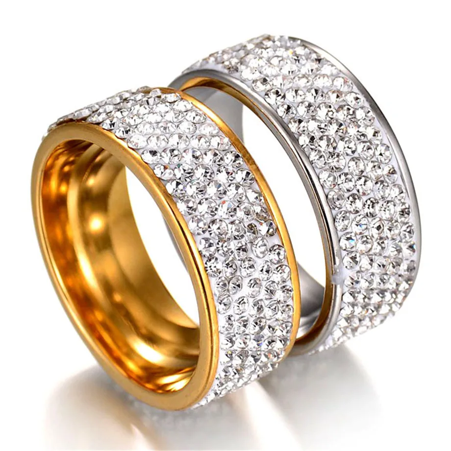 Hip Hop Full Rhinestone Bling Iced Out Wedding Rings Gold Color Titanium Stainless Steel Rings For Men Women Wholesale Jewelry
Hip Hop Full Rhinestone Bling Iced Out Wedding Rings Gold Color Titanium Stainless Steel Rings For Men Women Wholesale Jewelry