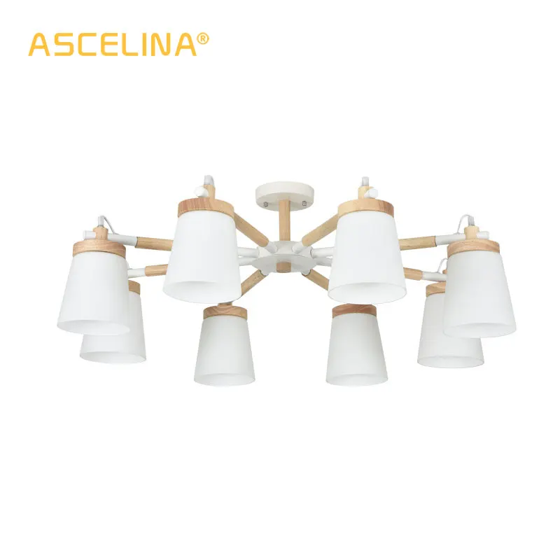 Simple wooden chandelier atmospheric art wood lamp furniture solid bedroom living room glass | Лампы и освещение