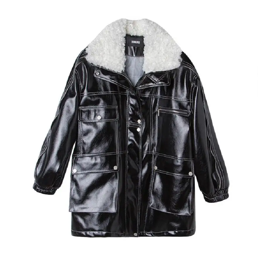 Winter Fashion Women's PU Leather Jacket Moto Fur Collar Patent Leather Glossy Coat Thicken Warm Loose Casual Moto Outwear L1799
Winter Fashion Women's PU Leather Jacket Moto Fur Collar Patent Leather Glossy Coat Thicken Warm Loose Casual Moto Outwear L1799