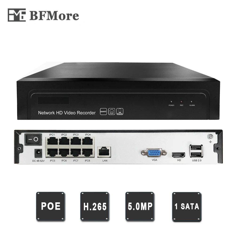 BFMore 8CH 5MP POE 1 SATA NVR H.265 +/H.265/H.264 CCTV до 16ch 5.0MP сетевой видеорегистратор Onvif 2 6 IP камера P2P