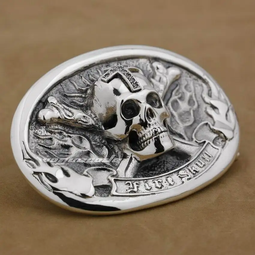 Huge & Heavy 925 Sterling Silver Flame SKull Cross Mens Biker Belt Buckle 9C002 | Аксессуары для одежды