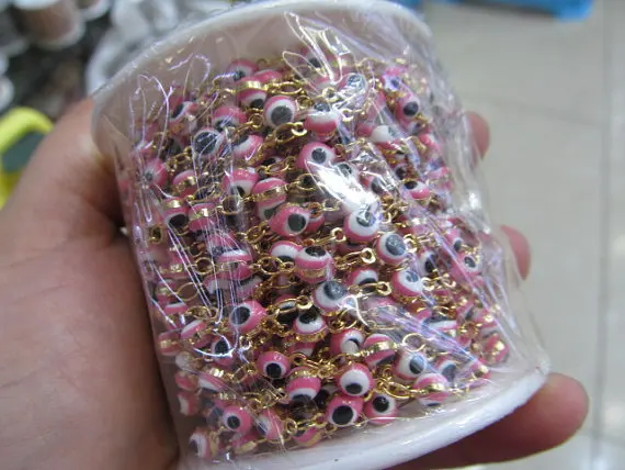 free ship--batch 10M 33FOOT--Handmade Multi-Evil Pink Beaded Wire Wrapped Beaded Chain - GOLD Plated Rosary Style Chain -Chain
free ship--batch 10M 33FOOT--Handmade Multi-Evil Pink Beaded Wire Wrapped Beaded Chain - GOLD Plated Rosary Style Chain -Chain