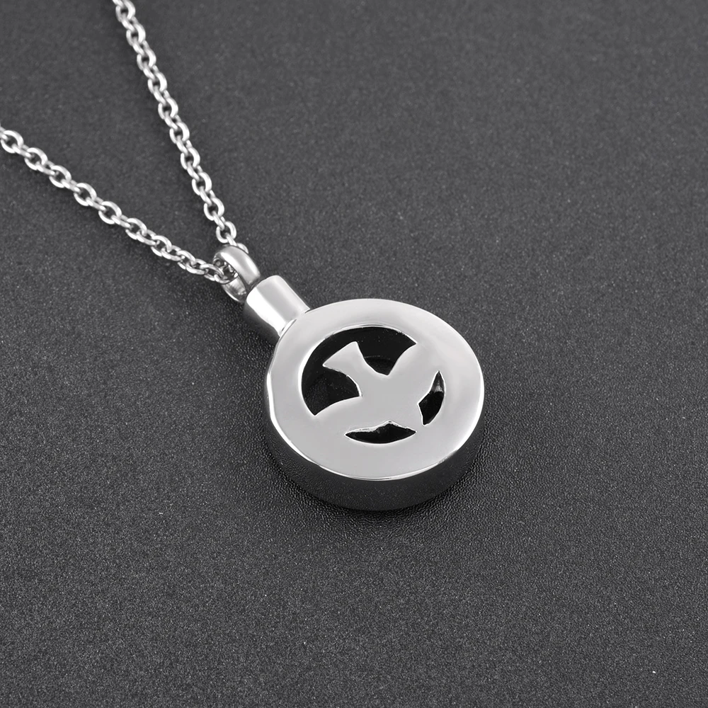 IJD9832 Peace Dove in Round Circle-из нержавеющий стали памятный Urn Necklace Hold прах питомца Keepsake