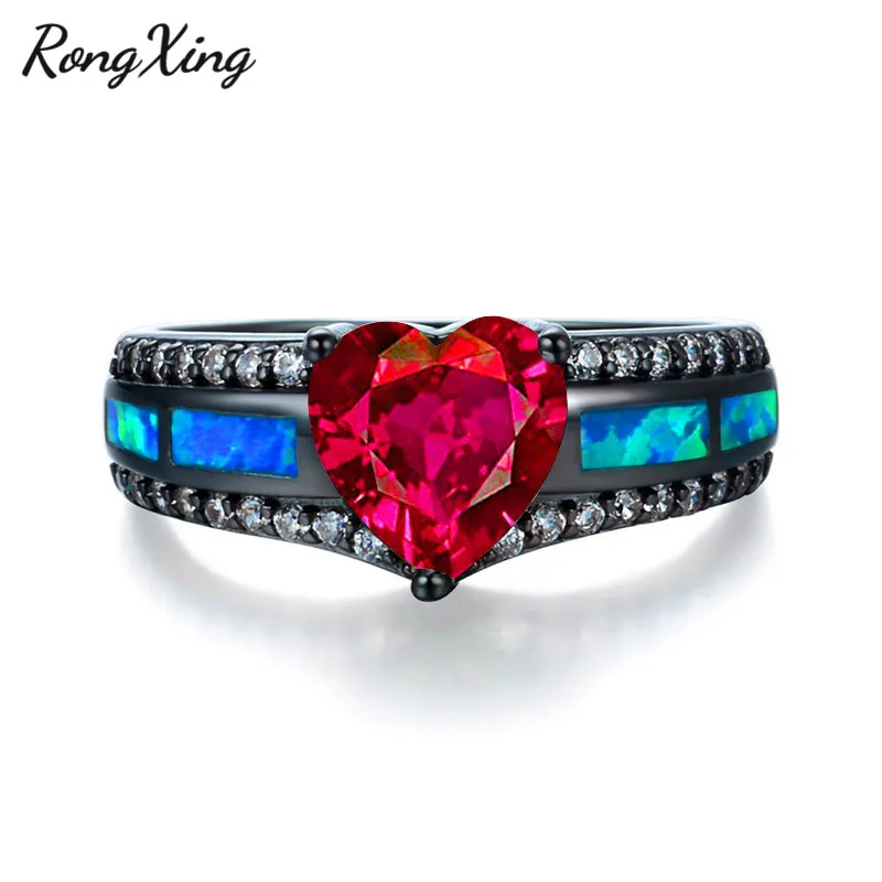Женские винтажные кольца RongXing розово-красные с цирконом и голубым огненным