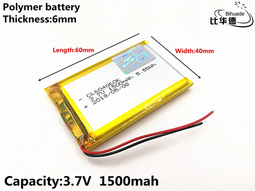 1 шт./лот 3,7 V 1500mAH 604060 полимерный литий-ионный/литий-ионный аккумулятор для DVR, GPS, mp3, mp4
1 шт./лот 3,7 V 1500mAH 604060 полимерный литий-ионный/литий-ионный аккумулятор для DVR, GPS, mp3, mp4