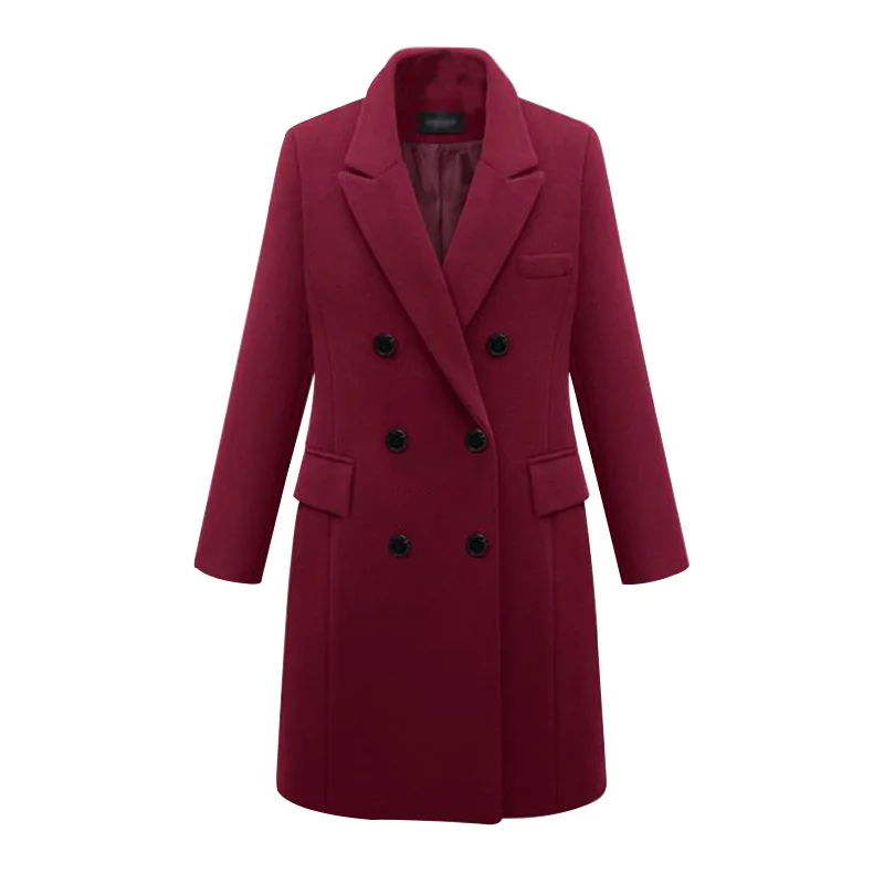 Женское длинное пальто из смесовой шерсти с карманами и отложным воротником на