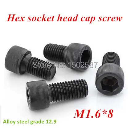 200pcs M1.6*8 Hex Head Socket Cap Screw Black 12.9 Grade Metric All Thread Hex Bolt M1.6X8mm