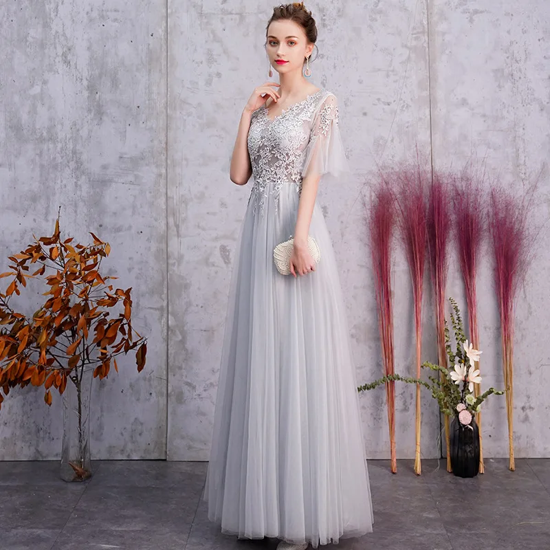 New Elegant V-neck Beading Lace Long Bridesmaid Dresses See Through Tulle Half Sleeve A-line Wedding Party Gowns Robe De Soiree
New Elegant V-neck Beading Lace Long Bridesmaid Dresses See Through Tulle Half Sleeve A-line Wedding Party Gowns Robe De Soiree
