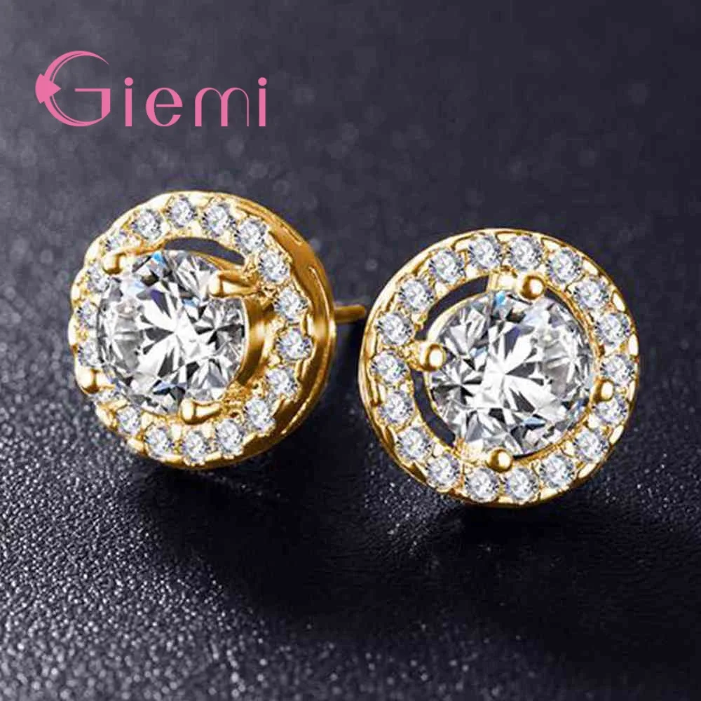 

Lovely 925 Silver Stud Earrings Shining Clear Cubic Zirconia Paved Wedding Engagement Accessories Women Girl Jewelry