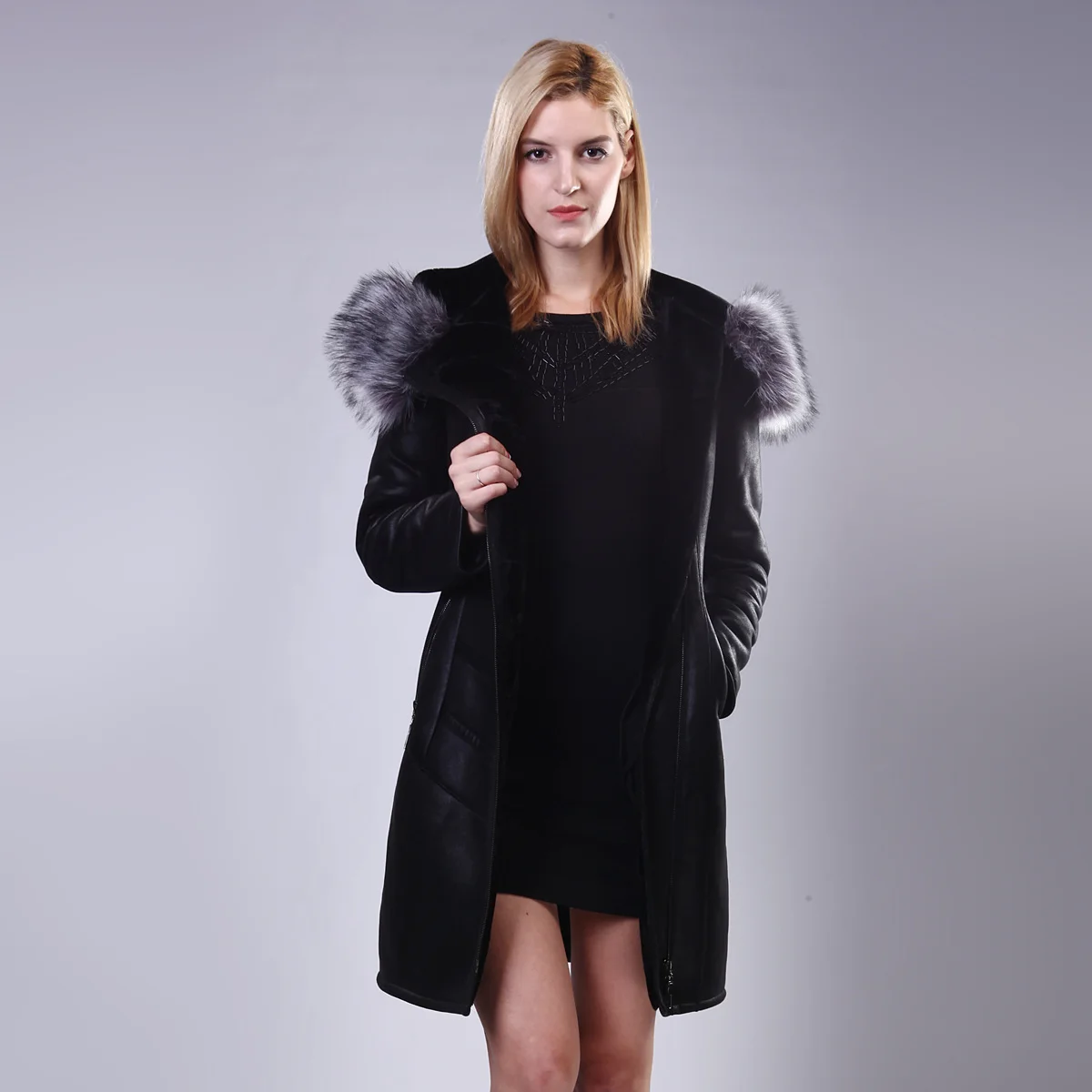 Double Genuine leather Fox Fur Collar Lady suit Long section coat Fashion new style can be customized Faux suede Plush | Женская одежда