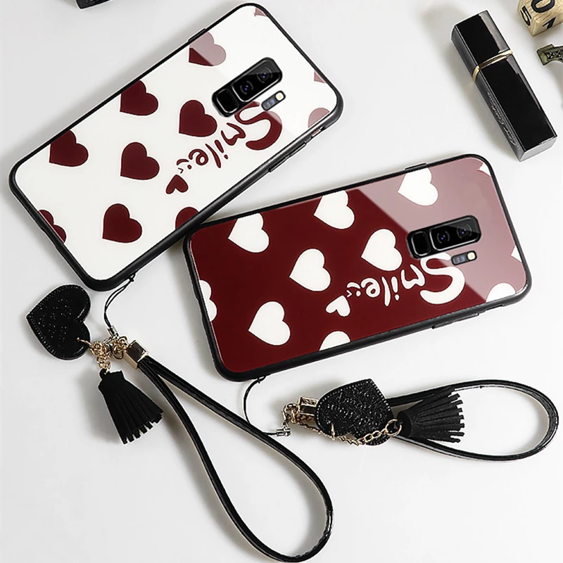 Case & Strap For Samsung Galaxy S9 Plus s8 Case Glass Hard phone Cover For Samsung S8 Plus s9 Smile Love Heart lanyard funda
Case & Strap For Samsung Galaxy S9 Plus s8 Case Glass Hard phone Cover For Samsung S8 Plus s9 Smile Love Heart lanyard funda
