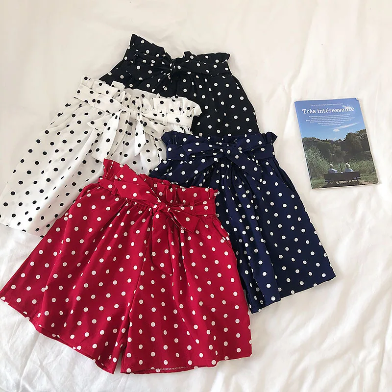 

Boho Navy Dot Print Paperbag Waist Bow Belted Flared Skirts Womens Summer 2019 Casual Frilled Pleated Mini Skirt D190523