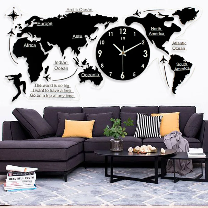 Nordic minimalist wall clock Acrylic creative world map wall sticker Home living room Silent clock creative DIY black sticker
Nordic minimalist wall clock Acrylic creative world map wall sticker Home living room Silent clock creative DIY black sticker