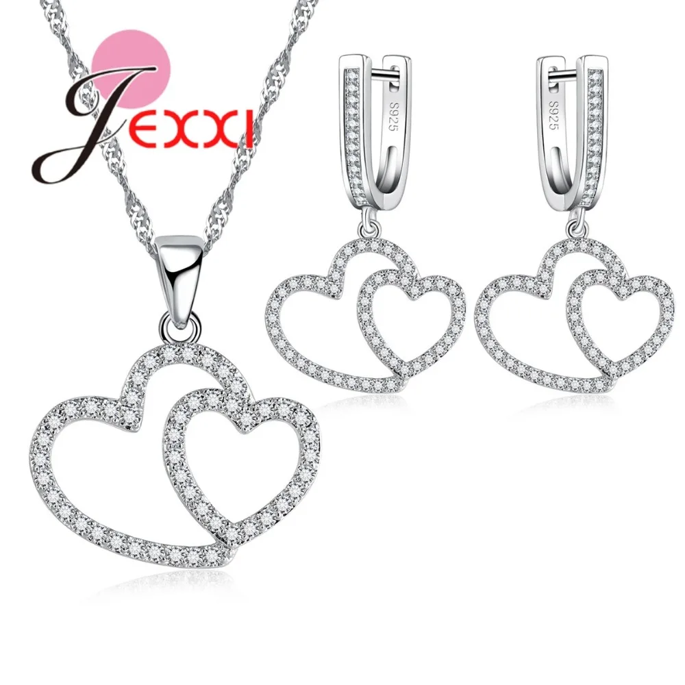 925 Sterling Silver Jewelry Set Women Wedding Jewelry Exquisite Double Heart Design Earrings+Pendant+Necklace Jewelry Sets
925 Sterling Silver Jewelry Set Women Wedding Jewelry Exquisite Double Heart Design Earrings+Pendant+Necklace Jewelry Sets