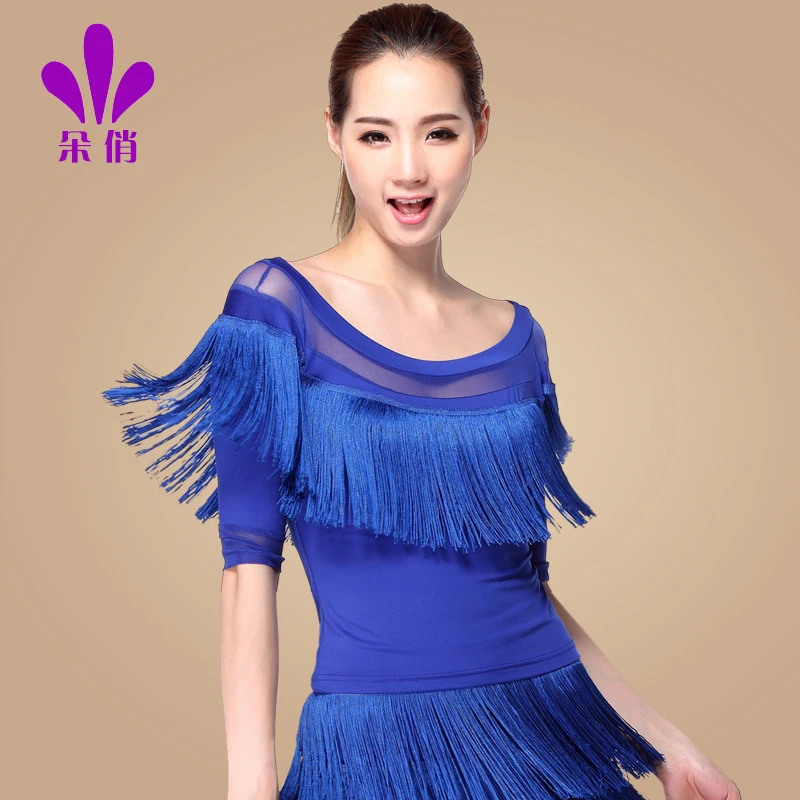 Lady Summer Dancing Shirt Tassel Female Latin Dance Shirt Half Sleeve Round Collar Female Rumba Samba Dance Clothes B-4325
Lady Summer Dancing Shirt Tassel Female Latin Dance Shirt Half Sleeve Round Collar Female Rumba Samba Dance Clothes B-4325