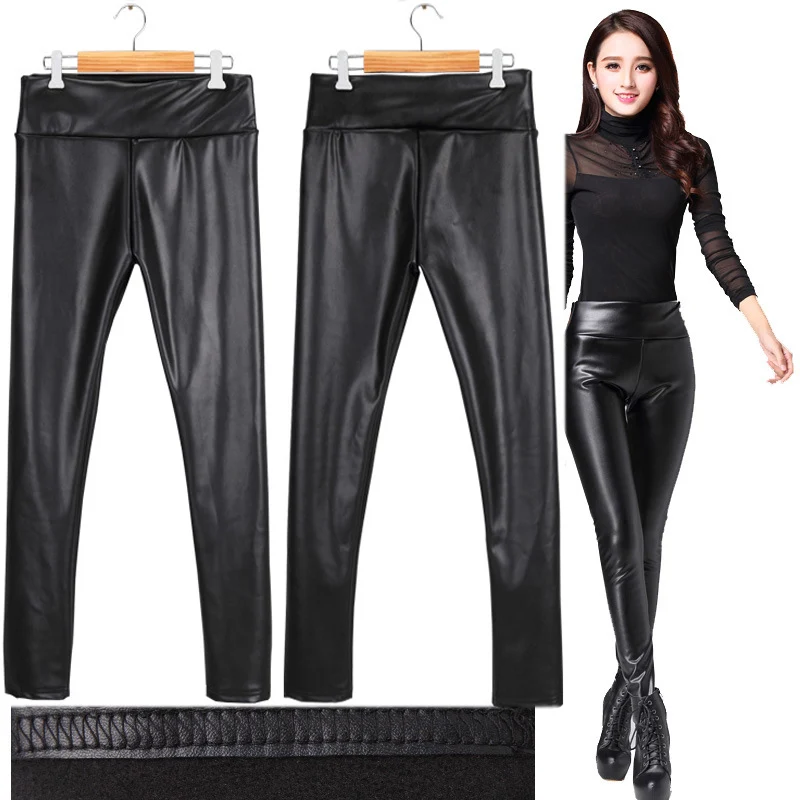 Женские плотные брюки из искусственной кожи черные облегающие брюки-карандаш