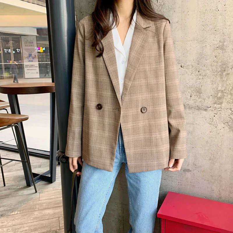 Spring autumn British style loose Plaid Suits brown color casual plaid suit jacket female Vintage plaid suit Coat Women Blazer
Spring autumn British style loose Plaid Suits brown color casual plaid suit jacket female Vintage plaid suit Coat Women Blazer