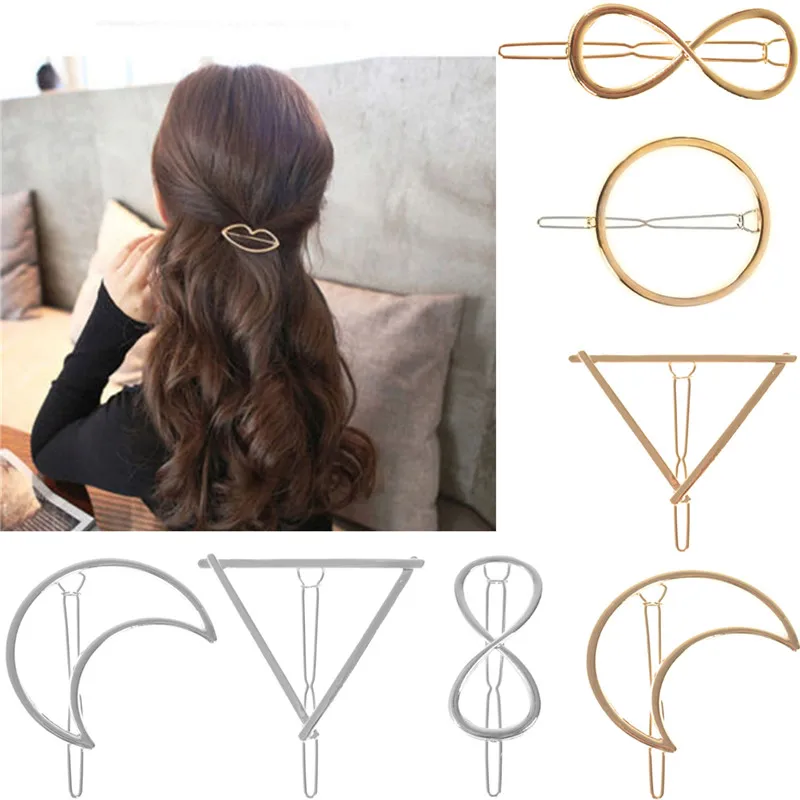 New Fashion Women Girls Gold/Silver Plated Metal Triangle Circle Moon Hair Clips Metal Circle Hairpins Holder Hair Accessories
New Fashion Women Girls Gold/Silver Plated Metal Triangle Circle Moon Hair Clips Metal Circle Hairpins Holder Hair Accessories