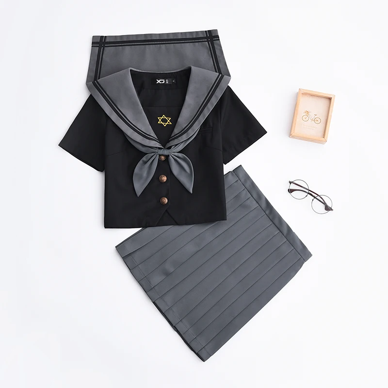 JK японская школьная форма моряка серый/белый галстук модный школьный класс