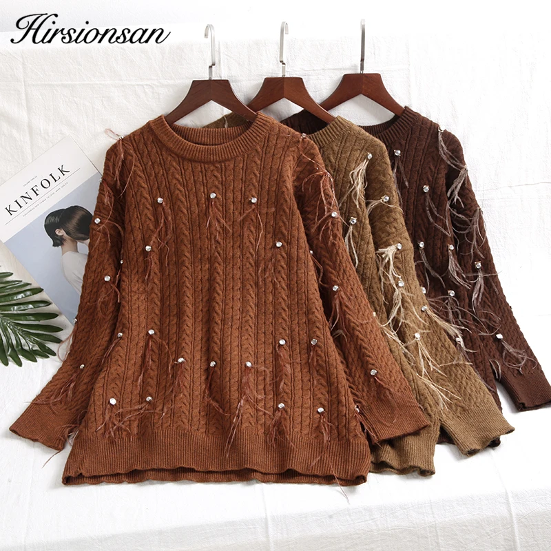 Hirsionsan Feather Sweater Women 2018 Autumn Winter Pearls Beading Knitted Women Pullovers Casual Thicken Warm Jumper Pull Femme
Hirsionsan Feather Sweater Women 2018 Autumn Winter Pearls Beading Knitted Women Pullovers Casual Thicken Warm Jumper Pull Femme