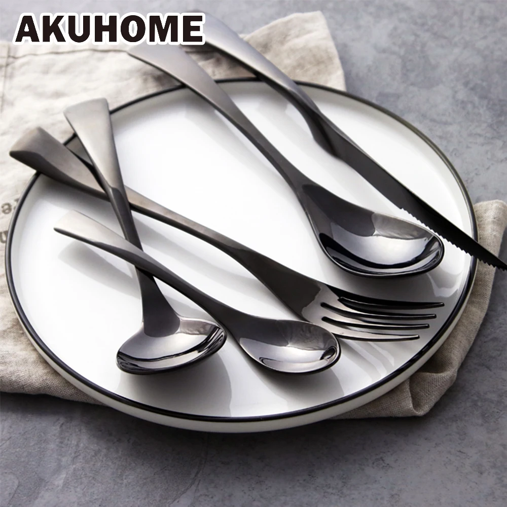 Black Gold Thick Stainless Steel Cutlery Sets Stylish Beef Knife Simple And Creative Fork European Salad AKUHOME
Black Gold Thick Stainless Steel Cutlery Sets Stylish Beef Knife Simple And Creative Fork European Salad AKUHOME