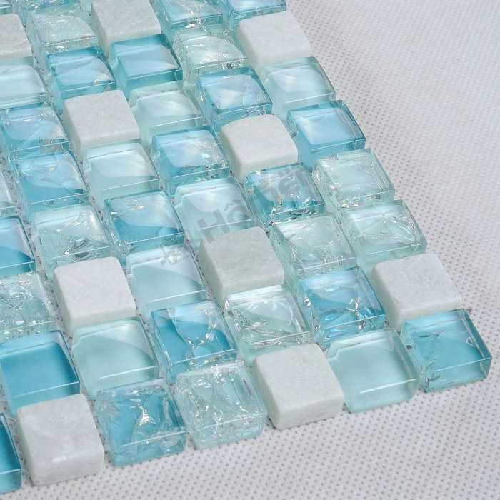 

Бесплатная экспресс-доставка! Мозаичная плитка из белого камня и стекла с голубым трещином толщиной 8 мм, мозаика из Гомера