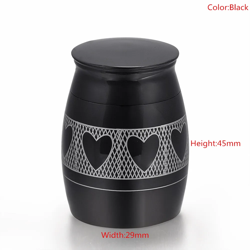 Love Heart Around Black Stainless Steel Mini Jars Pet Memorial Cremation Ashes Urn for Keepsakes
Love Heart Around Black Stainless Steel Mini Jars Pet Memorial Cremation Ashes Urn for Keepsakes