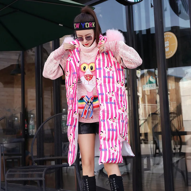 Winter Long Vest Women Jacket Fur collar Hooded Cotton Fashion Cartoon Sleeveless Vests Coat Loose Warm Waistcoat Female | Женская
