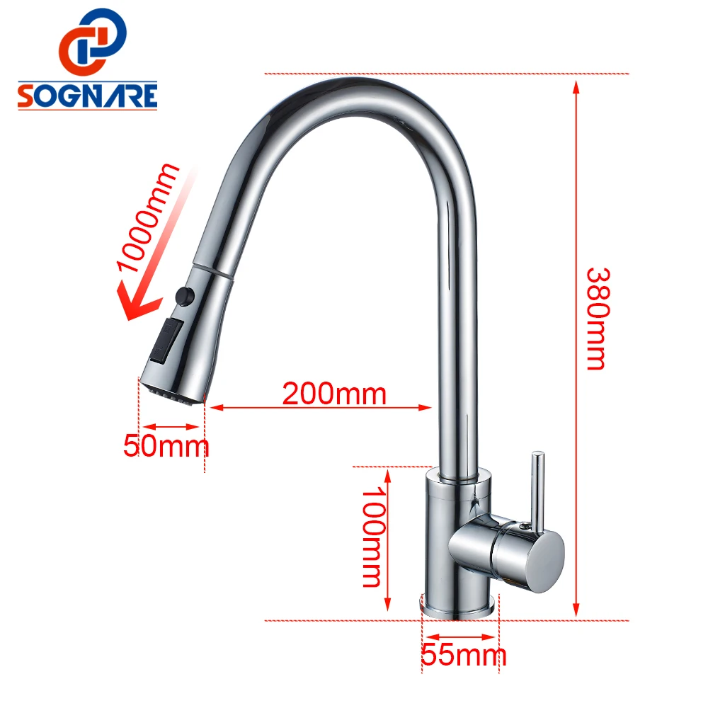 SOGNARE Pull Out Kitchen Faucet Newly Design 360 Swivel Solid Brass Hot and Cold Single Hole Handle Water Tap Sink Mixer | Строительство