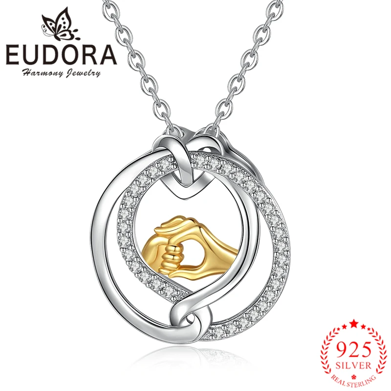 Eudora Real 925 Sterling Silver Hand in Hand Pendant Necklaces Round Fashion Jewelry with Clear CZ for Women Gift MYXD303
Eudora Real 925 Sterling Silver Hand in Hand Pendant Necklaces Round Fashion Jewelry with Clear CZ for Women Gift MYXD303