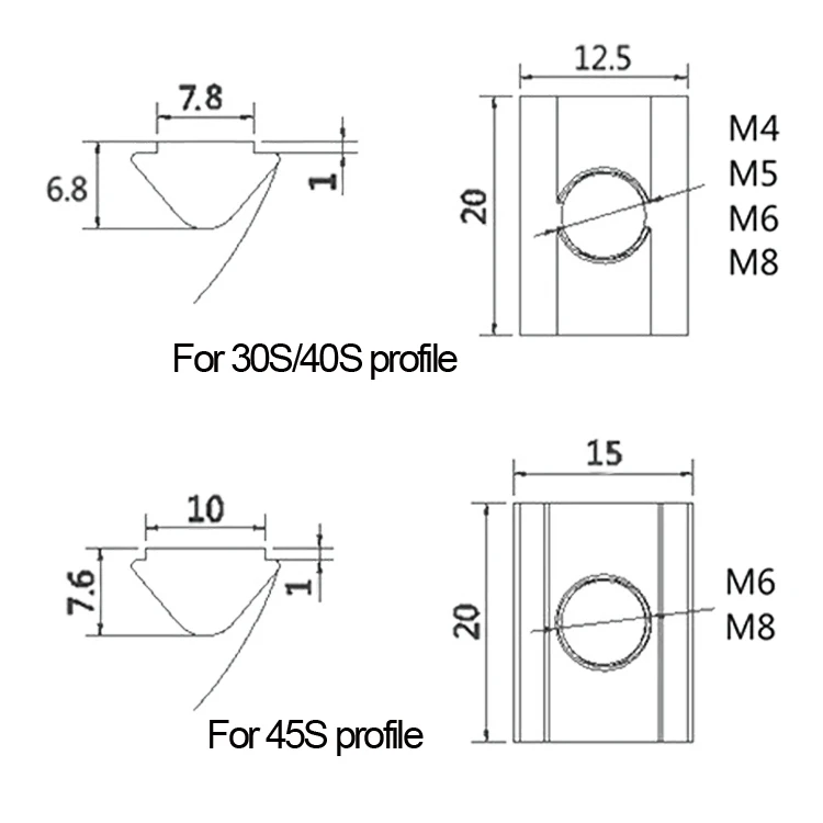 20pcs 30/40 Half round nut M8 shrapnel nut block elastic nut EU standard 30/40 series Aluminum Profile Accessories
20pcs 30/40 Half round nut M8 shrapnel nut block elastic nut EU standard 30/40 series Aluminum Profile Accessories