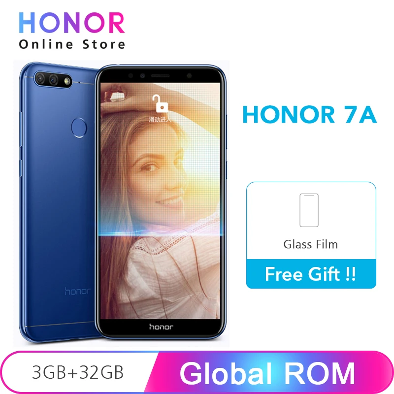 Оригинал Honor 7A 3 ГБ ОЗУ 32 Гб ПЗУ отпечаток пальца ID 13MP двойная камера Snapdragon 430