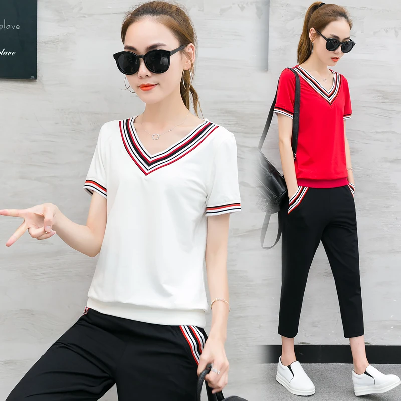 New summer short sleeves v neck capris casual clothes suit two-piece leisure suits women korean fashion outfit student
New summer short sleeves v neck capris casual clothes suit two-piece leisure suits women korean fashion outfit student
