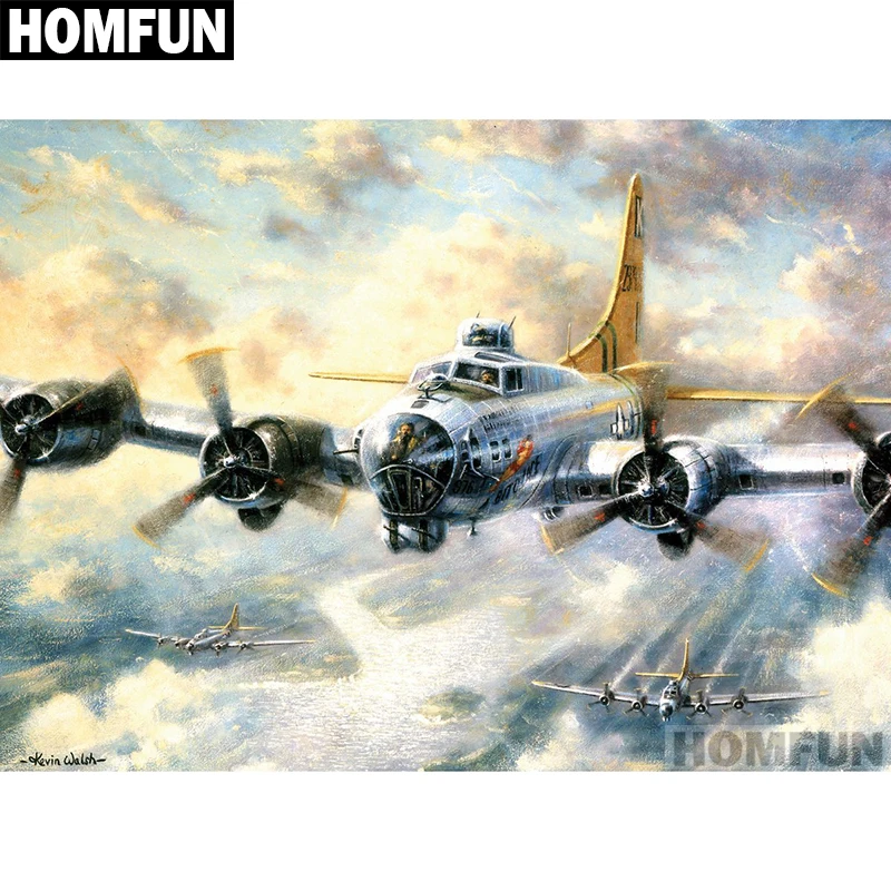 Алмазная живопись HOMFUN A01357 полноразмерная/круглая вышивка Небесный самолет для