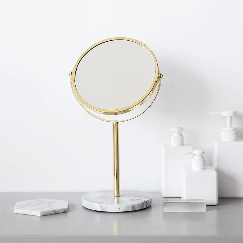 Роскошное зеркало для макияжа с мраморной основой розовое золото косметическое