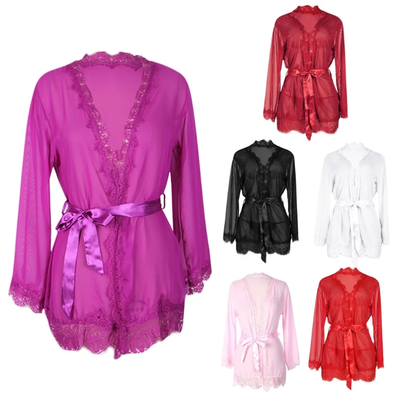 Womens Sleepwear Set Eyelash Lace Robe Sheer Mesh Kimono Nightgown Sexy Lingerie Exotic Apparel Babydolls Chemises New
Womens Sleepwear Set Eyelash Lace Robe Sheer Mesh Kimono Nightgown Sexy Lingerie Exotic Apparel Babydolls Chemises New