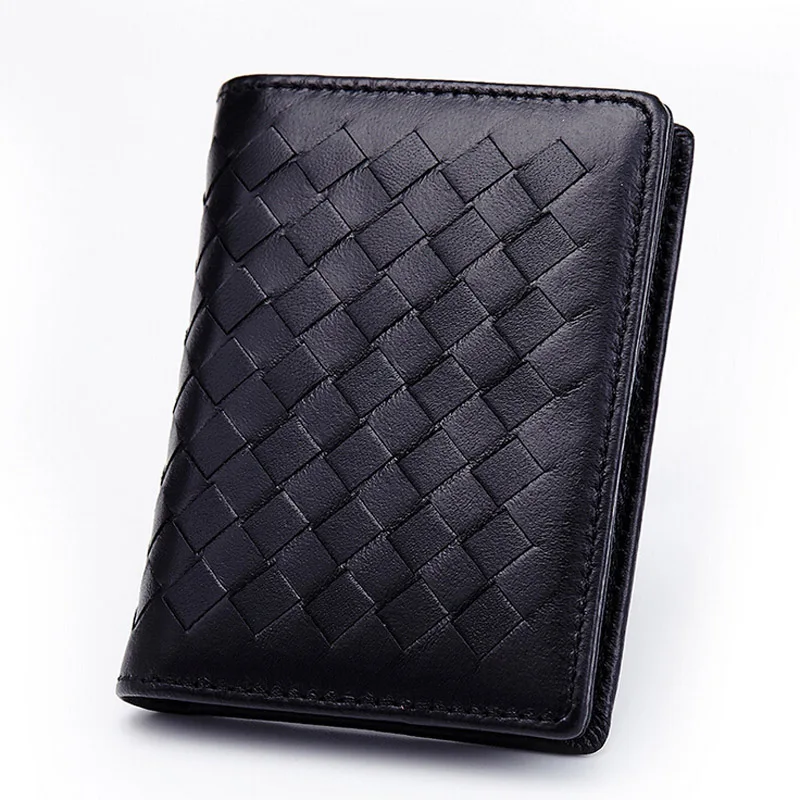 New Fashion Lambskin Genuine Leather Men Business Card Holder Knitting Pattern Credit Case Wallet With Coin Bag For Women | Багаж и сумки