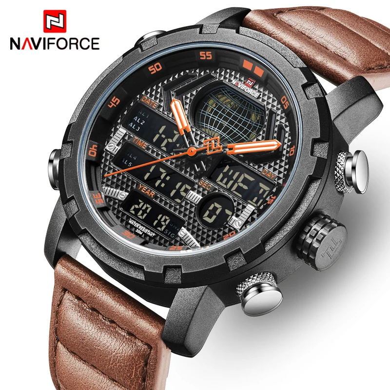 Часы наручные NAVIFORCE Мужские кварцевые, роскошные брендовые модные спортивные цифровые армейские водонепроницаемые в стиле милитари, с кожаным ремешком
Часы наручные NAVIFORCE Мужские кварцевые, роскошные брендовые модные спортивные цифровые армейские водонепроницаемые в стиле милитари, с кожаным ремешком