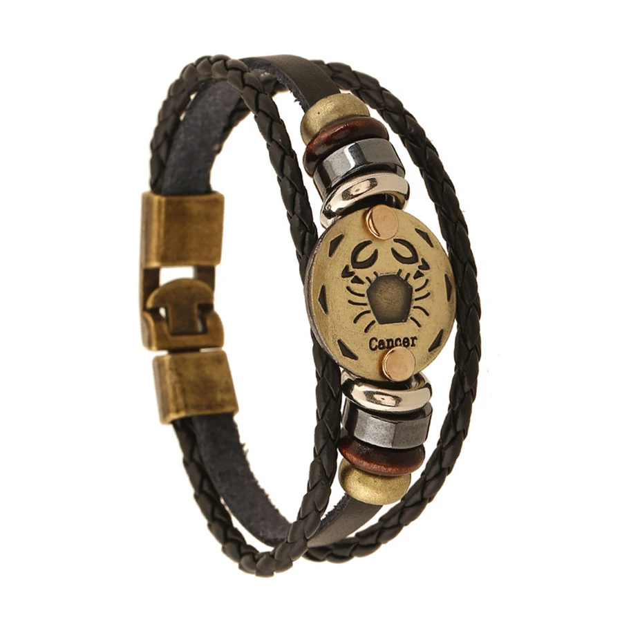 Newest Vintage 12 Zodiac Cancer Copper Alloy Leather Bracelet Punk jewelry For Women & Men Multilayer Easy Buckles FS001-6
Newest Vintage 12 Zodiac Cancer Copper Alloy Leather Bracelet Punk jewelry For Women & Men Multilayer Easy Buckles FS001-6