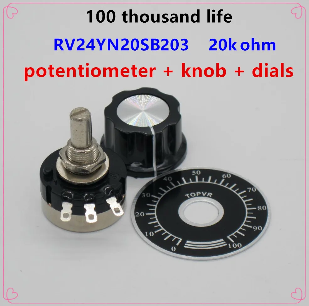 2pcs RV24YN20S B203 20k ohm Carbon film potentiometer single-turn potentiometer + 2pcs A03 knob + 2pcs dials
2pcs RV24YN20S B203 20k ohm Carbon film potentiometer single-turn potentiometer + 2pcs A03 knob + 2pcs dials